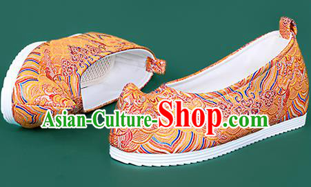 Chinese National Orange Brocade Toe Spring Shoes Traditional Hanfu Shoes Princess Shoes Opera Shoes for Women