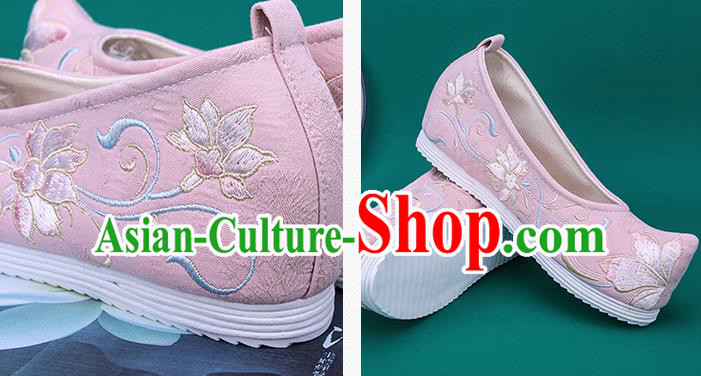 Chinese National Winter Brushed Pink Embroidered Shoes Traditional Hanfu Shoes Princess Shoes Opera Shoes for Women