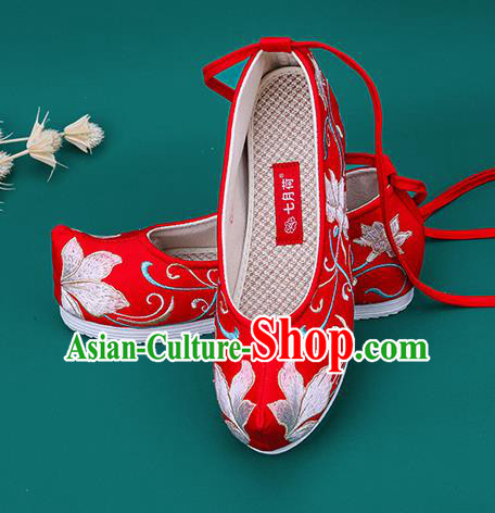 Chinese National Winter Brushed Red Embroidered Shoes Traditional Hanfu Shoes Princess Shoes Opera Shoes for Women