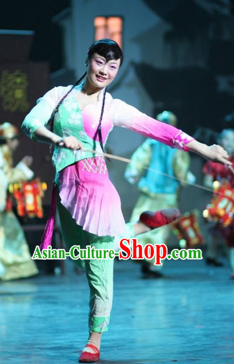 Chinese Impression of Suzhou Classical Dance Lotus Dance Rosy Dress Stage Performance Costume and Headpiece for Women