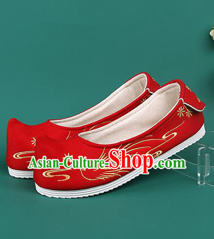 Chinese Traditional Embroidered Bird Red Shoes Hanfu Shoes Princess Shoes for Women