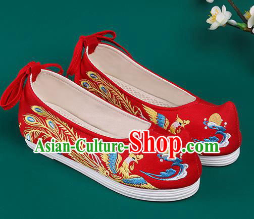 Chinese Traditional Embroidered Phoenix Red Shoes Hanfu Shoes Princess Shoes for Women