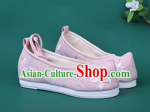 Chinese Traditional Embroidered Orchid Pink Shoes Hanfu Shoes Princess Shoes for Women