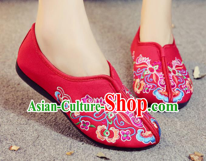 Chinese Traditional Embroidered Red Shoes Hanfu Shoes National Shoes for Women