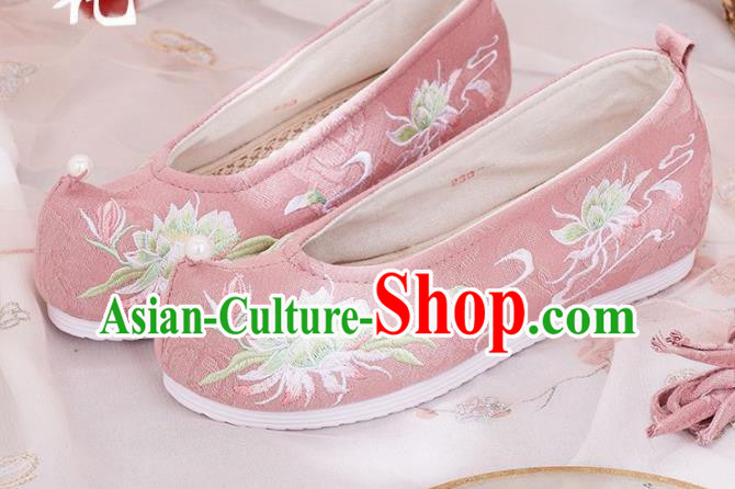 Traditional Chinese Embroidered Flower Pink Shoes Hanfu Shoes National Shoes for Women