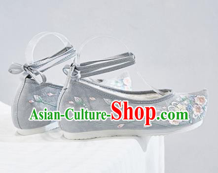 Traditional Chinese National Winter Shoes Embroidered Grey Shoes Hanfu Shoes for Women