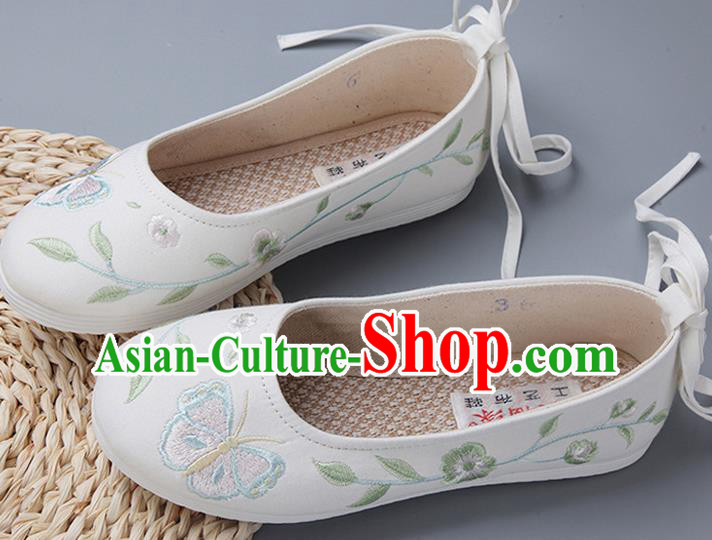 Traditional Chinese National Embroidery Butterfly White Shoes Embroidered Shoes Hanfu Shoes for Women