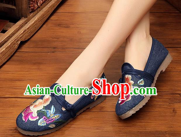 Traditional Chinese National Embroidery Navy Shoes Embroidered Shoes Hanfu Shoes for Women