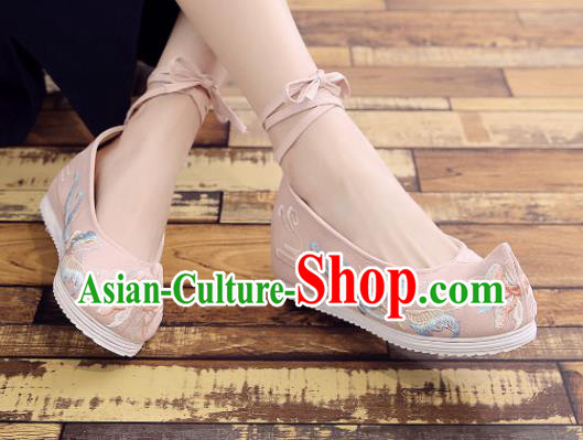 Traditional Chinese National Embroidery Butterfly Pink Shoes Embroidered Shoes Hanfu Shoes for Women