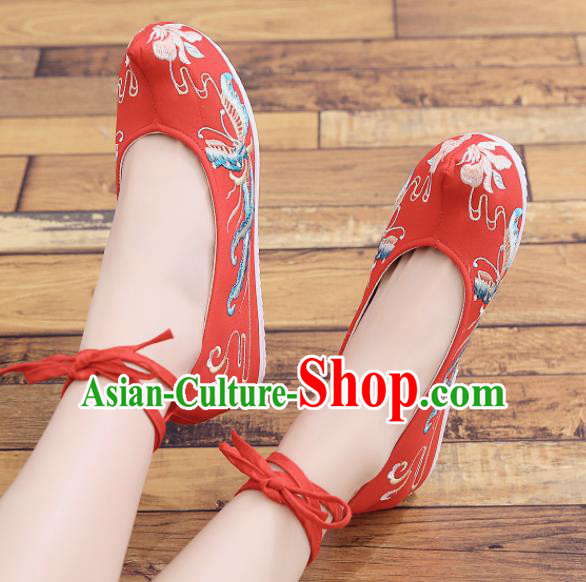 Traditional Chinese National Embroidery Butterfly Red Shoes Embroidered Shoes Hanfu Shoes for Women