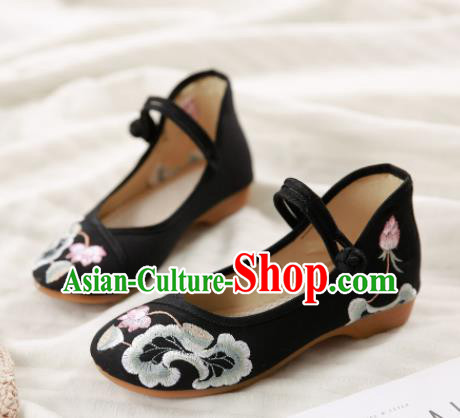 Traditional Chinese Embroidery Lotus Black Shoes National Embroidered Shoes Hanfu Shoes for Women