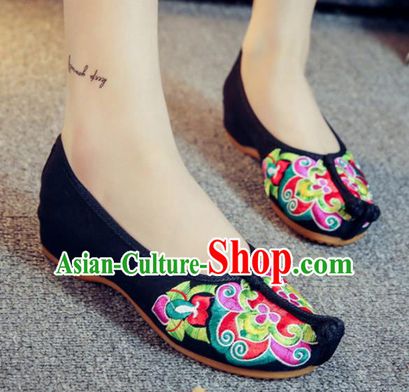 Traditional Chinese Old Beijing Embroidery Black Shoes National Embroidered Shoes Hanfu Shoes for Women