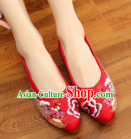 Traditional Chinese Old Beijing Wedding Red Shoes National Embroidered Shoes Hanfu Shoes for Women