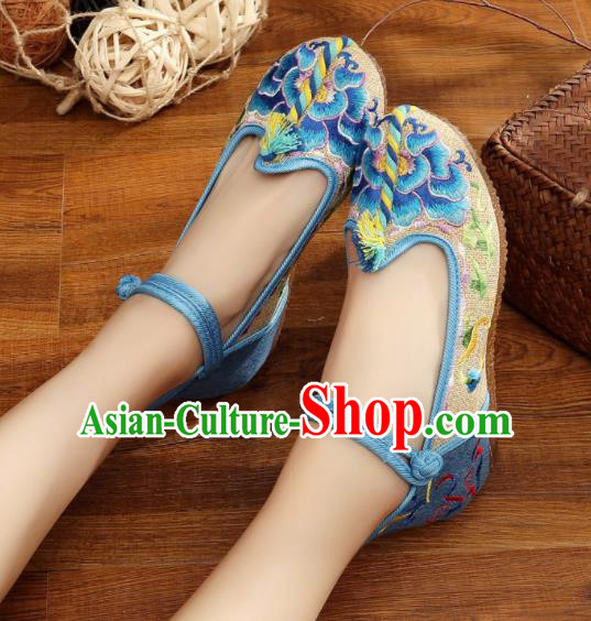 Traditional Chinese Old Beijing Embroidery Peony Beige Shoes National Embroidered Shoes Hanfu Shoes for Women