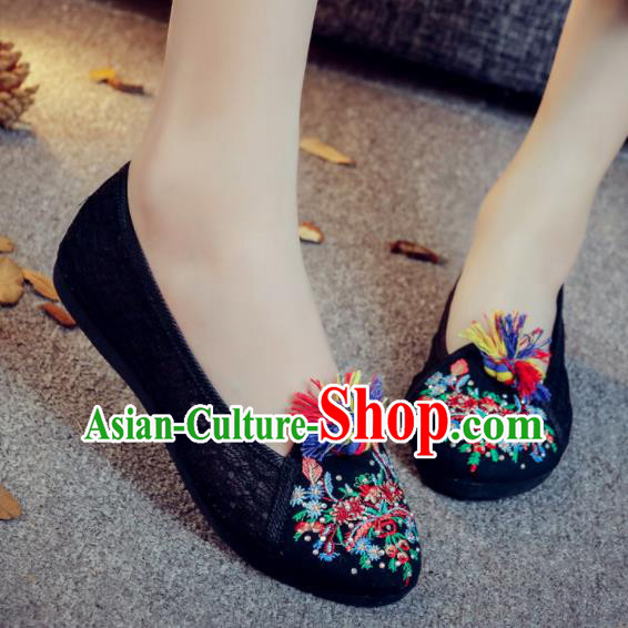 Traditional Chinese Black Shoes Embroidered Shoes Cloth Shoes for Women