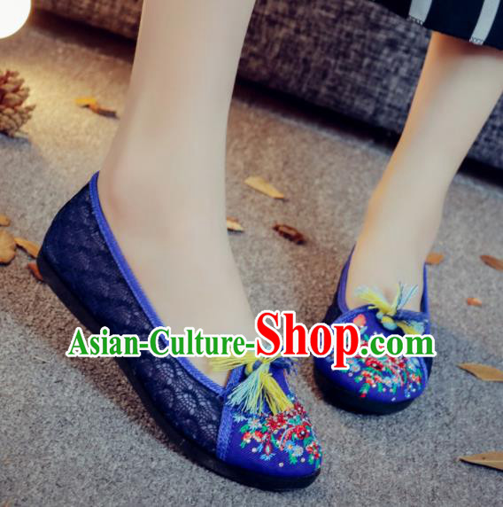 Traditional Chinese Royalblue Shoes Embroidered Shoes Cloth Shoes for Women