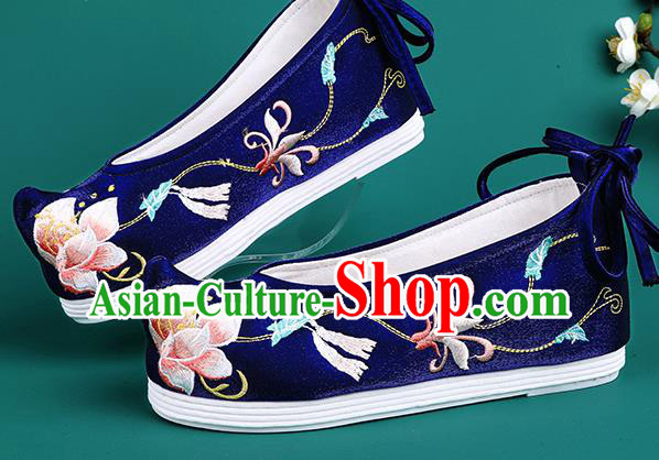 Chinese Traditional Winter Embroidered Royalblue Shoes Hanfu Shoes Princess Shoes for Women