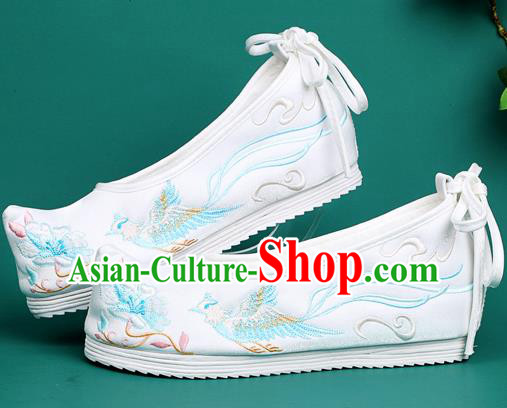 Chinese Traditional Winter Embroidered Phoenix White Shoes Hanfu Shoes Princess Shoes for Women
