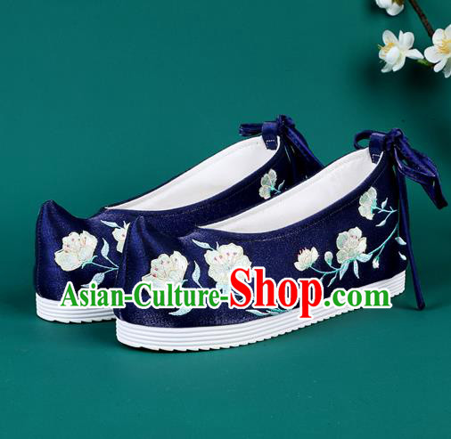 Chinese Traditional Embroidered Flowers Royalblue Shoes Hanfu Shoes Princess Shoes for Women