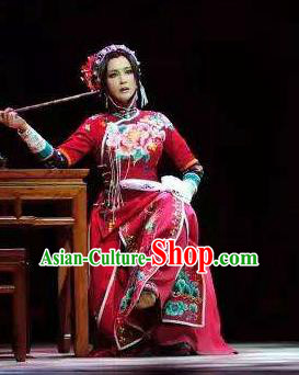 Chinese Unsurpassed Beauty Of A Generation Ancient Courtesan Sai Jinhua Red Dress Stage Performance Dance Costume and Headpiece for Women