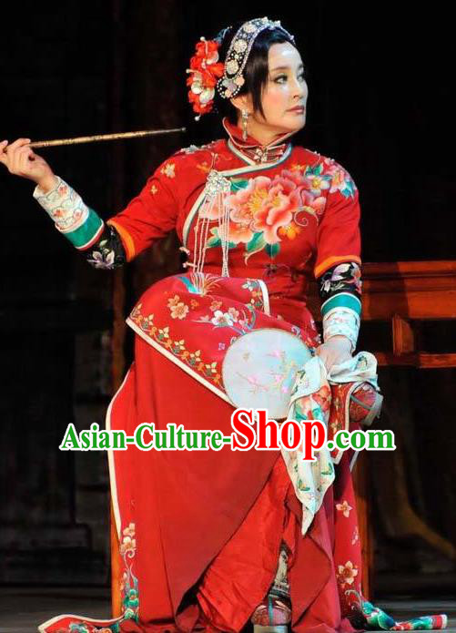 Chinese Unsurpassed Beauty Of A Generation Ancient Courtesan Sai Jinhua Red Dress Stage Performance Dance Costume and Headpiece for Women