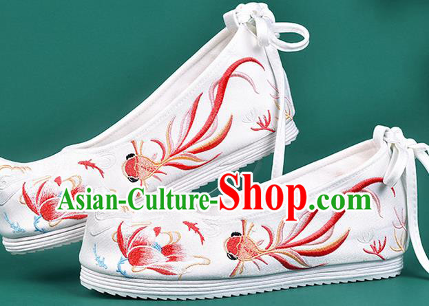 Chinese Traditional Embroidered Red Goldfish Lotus Shoes Hanfu Shoes Princess Shoes for Women