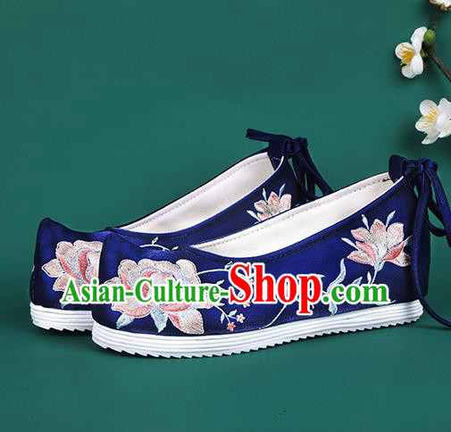 Chinese Traditional Wedding Embroidered Peony Royalblue Shoes Hanfu Shoes Princess Shoes for Women