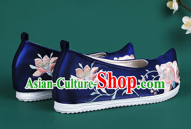 Chinese Traditional Wedding Embroidered Peony Royalblue Shoes Hanfu Shoes Princess Shoes for Women