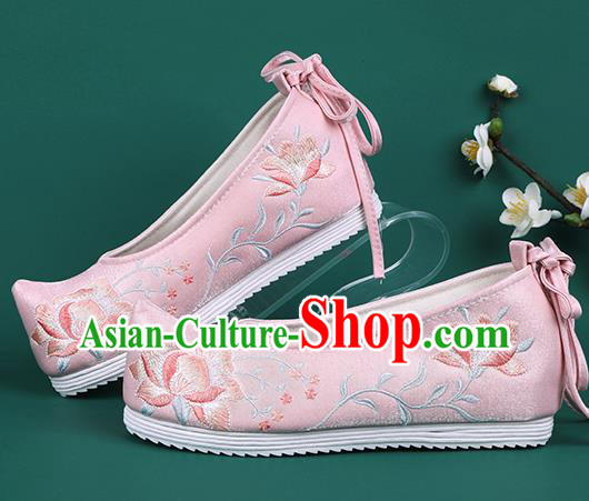 Chinese Traditional Wedding Embroidered Peony Pink Shoes Hanfu Shoes Princess Shoes for Women