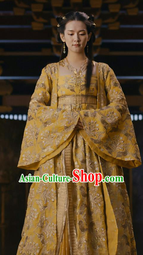 Drama Novoland Eagle Flag Chinese Ancient Princess of Yin Empire Bai Zhouyue Replica Costumes and Headpiece for Women