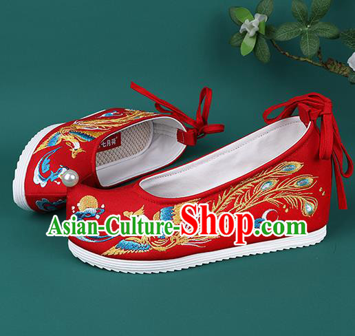 Chinese Wedding Embroidered Phoenix Red Shoes Traditional Hanfu Shoes Princess Shoes for Women