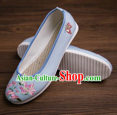 Traditional Chinese Handmade Shoes Light Blue Embroidered Shoes Hanfu Shoes for Women