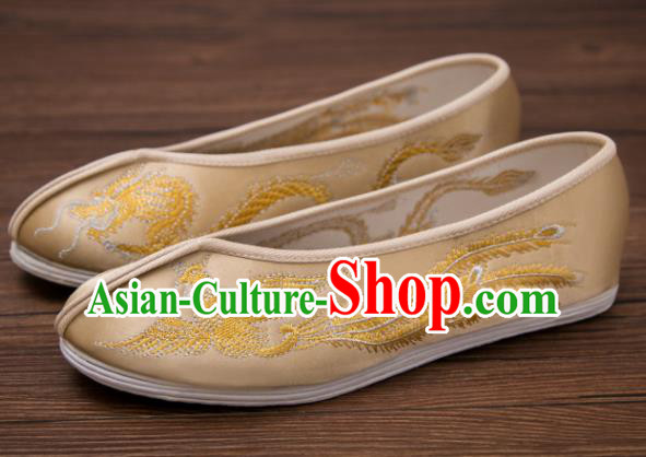 Traditional Chinese Handmade Hanfu Shoes Embroidered Dragon Phoenix Shoes Satin Shoes for Women