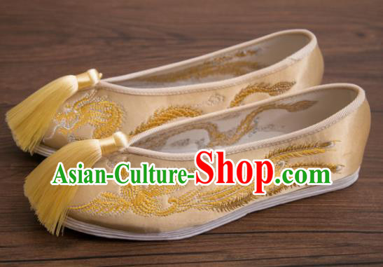 Traditional Chinese Handmade Tassel Hanfu Shoes Embroidered Dragon Phoenix Shoes Satin Shoes for Women