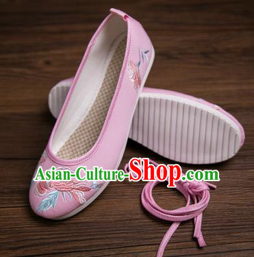 Traditional Chinese Handmade Hanfu Shoes Pink Embroidered Shoes Cloth Shoes for Women