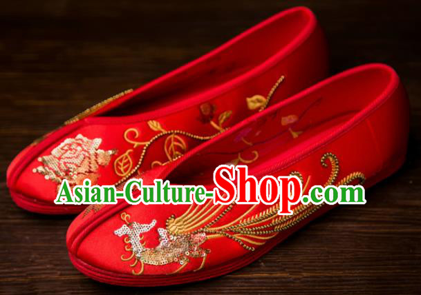 Traditional Chinese Handmade Red Satin Shoes Hanfu Shoes Embroidered Shoes for Women