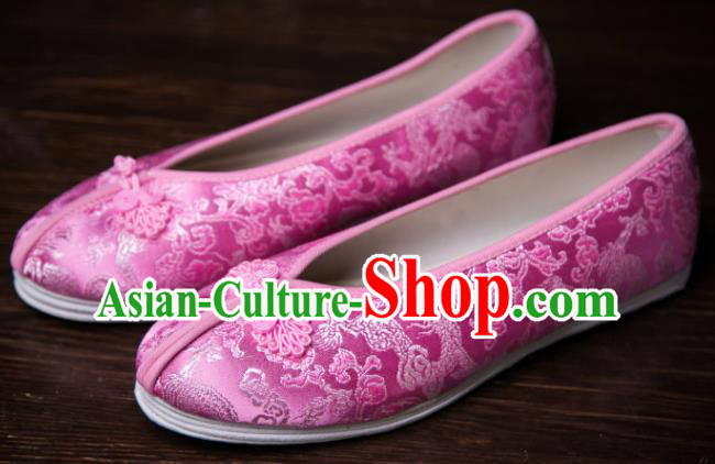 Traditional Chinese Handmade Pink Satin Shoes Hanfu Shoes Embroidered Shoes for Women