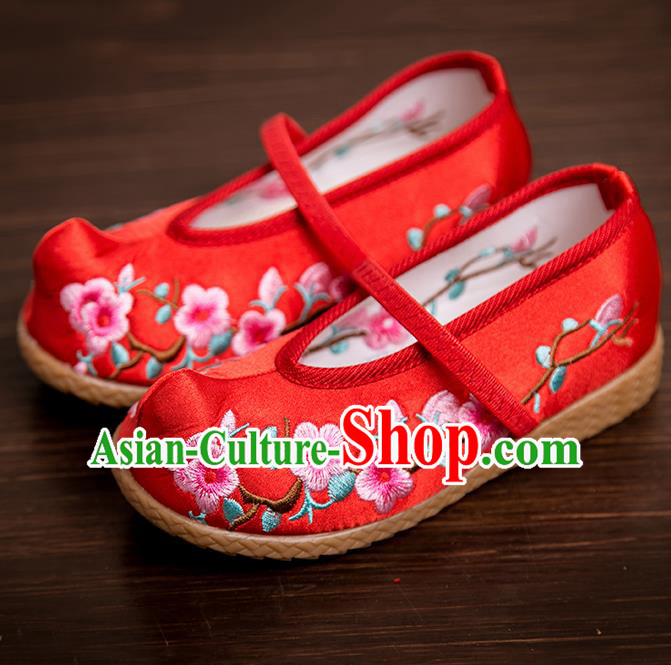 Handmade Chinese National Shoes Traditional New Year Red Embroidered Shoes Hanfu Shoes for Kids