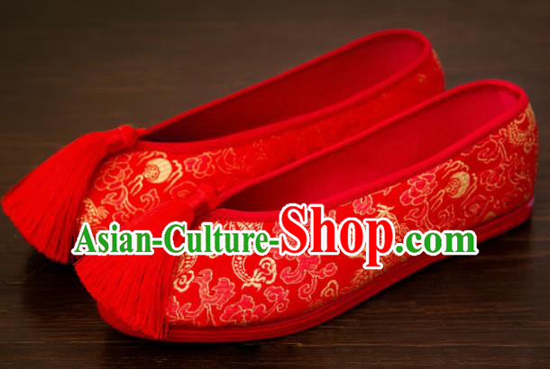 Traditional Chinese Handmade Wedding Shoes Hanfu Red Shoes Bride Shoes for Women