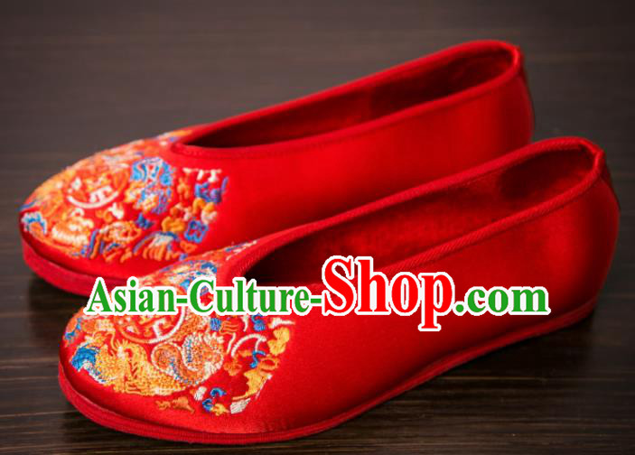 Handmade Chinese Bridegroom Embroidered Red Shoes Traditional Kung Fu Shoes Hanfu Shoes for Men