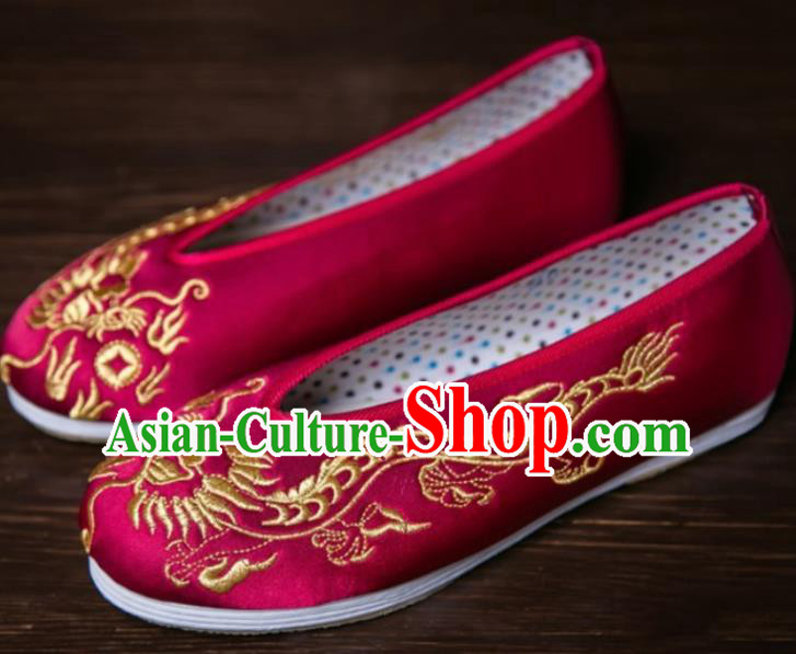 Handmade Chinese Bridegroom Embroidered Dragon Wine Red Shoes Traditional Kung Fu Shoes Hanfu Shoes for Men