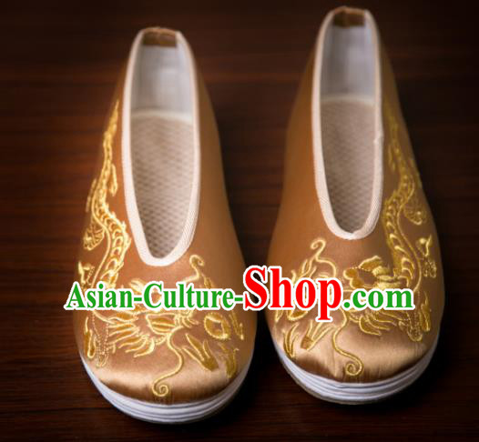 Handmade Chinese Bridegroom Embroidered Dragon Brown Shoes Traditional Kung Fu Shoes Hanfu Shoes for Men