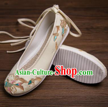 Traditional Chinese Handmade Hanfu Shoes Embroidered Carp Yellow Shoes Cloth Shoes for Women