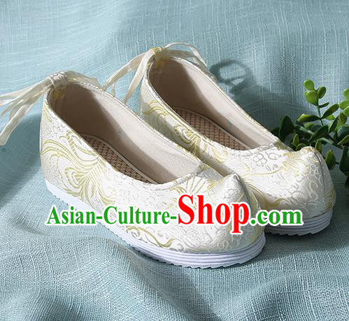 Traditional Chinese Light Blue Brocade Shoes Handmade Wedding Shoes Hanfu Shoes Princess Shoes for Women