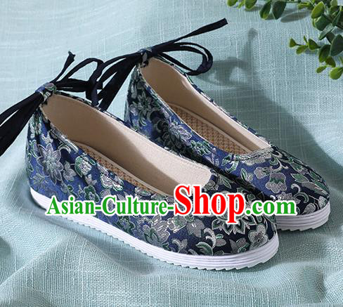 Traditional Chinese Navy Brocade Shoes Handmade Wedding Shoes Hanfu Shoes Princess Shoes for Women