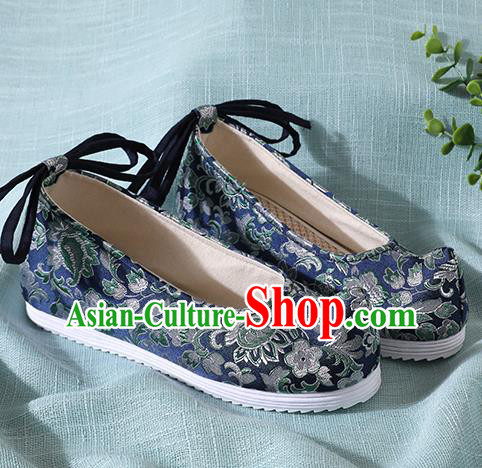 Traditional Chinese Handmade Navy Brocade Shoes Wedding Shoes Hanfu Shoes Princess Shoes for Women