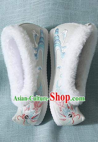 Traditional Chinese Handmade Embroidered Goldfish Light Green Shoes Wedding Shoes Hanfu Shoes Princess Shoes for Women