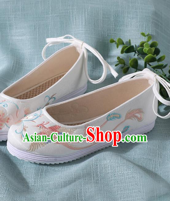 Traditional Chinese Handmade Embroidered White Shoes Wedding Shoes Hanfu Shoes Princess Shoes for Women