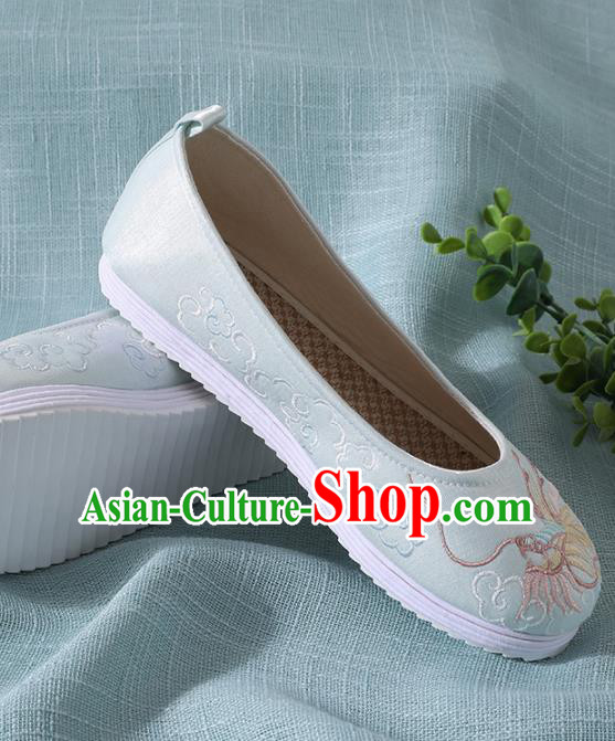 Chinese Handmade Embroidered Dragon Light Blue Shoes Traditional Wedding Shoes Hanfu Shoes Princess Shoes for Women