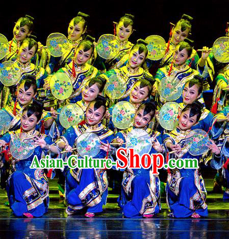 Chinese Dance Drama Wild Jujubes Classical Dance Blue Dress Stage Performance Dance Costume and Headpiece for Women